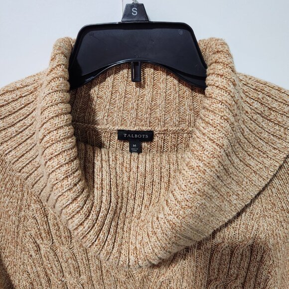 Talbots Cowl Neck Knit Long Sleeve Pullover Sweater Tan White Caramel - Medium - Picture 6 of 7